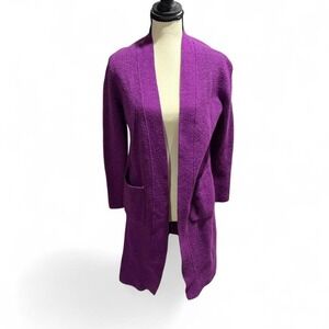 Banana Republic Purple Wool Blend Long Open‎ Cardigan Sweater Small Pockets